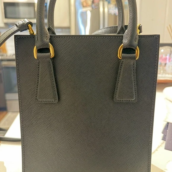 Prada Black Saffiano Leather Vertical Satchel with Gold Hardware - Picture 7 of 8